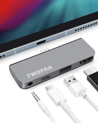 Twopan 4-in-1 USB-C Hub with 4K HDMI, USB-C PD Charging & 3.5mm Audio Jack – Compatible for iPad Pro 2021 M1 (12.9"), iMac 24", MacBook Pro 14"/16" M2 Pro/Max