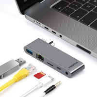Twopan 5-in-1 USB-C Hub for MacBook Pro/Air M2 with 1000M LAN, Micro SD Reader, USB-C PD & 3.5mm Audio Jack