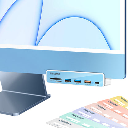 Twopan 6-in-1 USB-C Hub for iMac (2024/2023/2021) with USB 3.0, SD & MicroSD Card Readers 7 Color Panels
