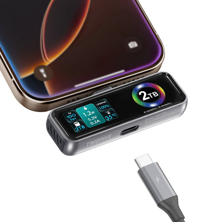 Twopan Portable SSD 2TB with LCD Display Cooling Fan Charging Port Supporting Apple 4K ProRes