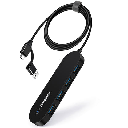Twopan 4-Port USB 3.0 Hub – Ultra-Slim Multiport Adapter for Laptop, Desktop, Mac, Surface Pro, XPS