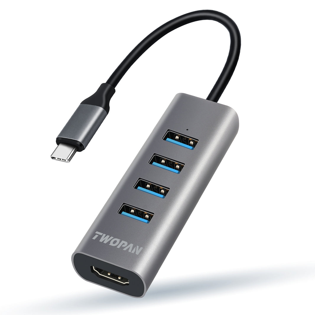 Twopan 5-in-1 USB-C Hub with 4K HDMI & 4 USB 3.0 Ports for Laptop, MacBook Pro/Air, iMac, iPad, Pixelbook, ThinkPad, XPS & USB-C Devices