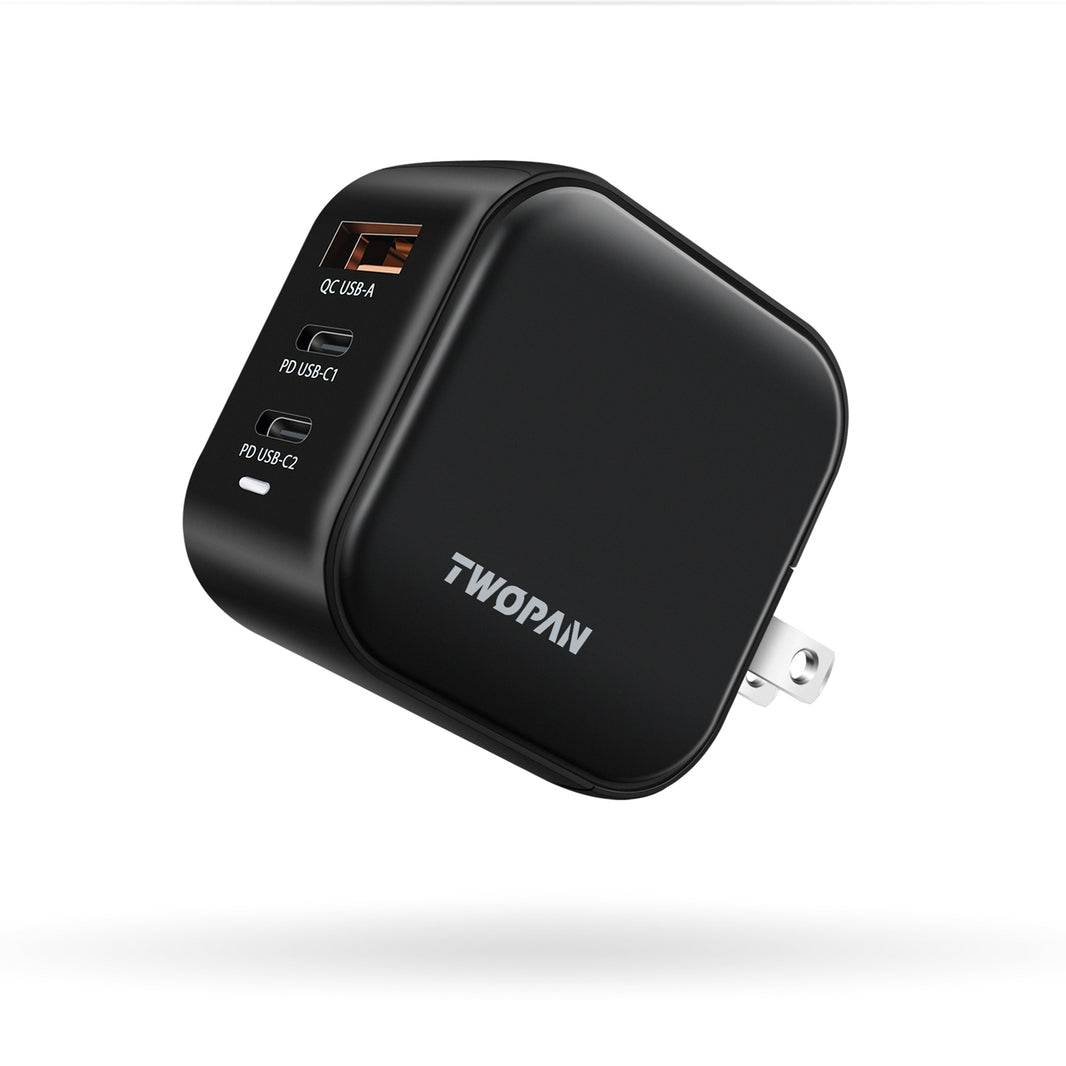 Twopan 65W USB-C GaN Charger 2 USB-C and 1 USB-A Ports