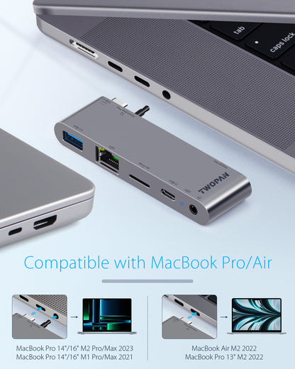 Twopan 5-in-1 USB-C Hub for MacBook Pro/Air M2 with 1000M LAN, Micro SD Reader, USB-C PD & 3.5mm Audio Jack