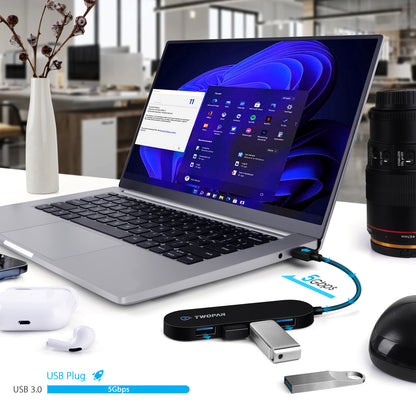 Twopan 4-Port USB 3.0 Hub – Ultra-Slim Multiport Adapter for Laptop, Desktop, Mac, Surface Pro, XPS