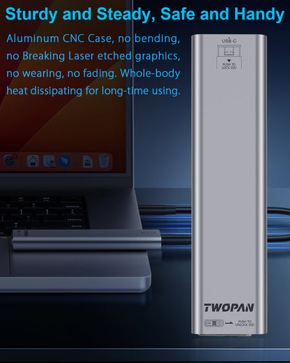 Twopan Aluminum M.2 NVMe & SATA SSD Enclosure Tool-Free USB 3.2 Gen 2 (10Gbps) for 2230/2242/2260/2280, Compatible with iPhone 16/15, MacBook, iMac & More