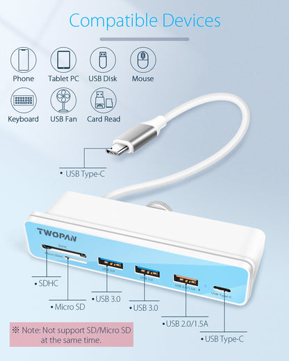 Twopan 6-in-1 USB-C Hub for iMac (2024/2023/2021) with USB 3.0, SD & MicroSD Card Readers 7 Color Panels