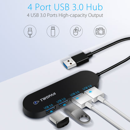 Twopan 4-Port USB 3.0 Hub – Ultra-Slim Multiport Adapter for Laptop, Desktop, Mac, Surface Pro, XPS