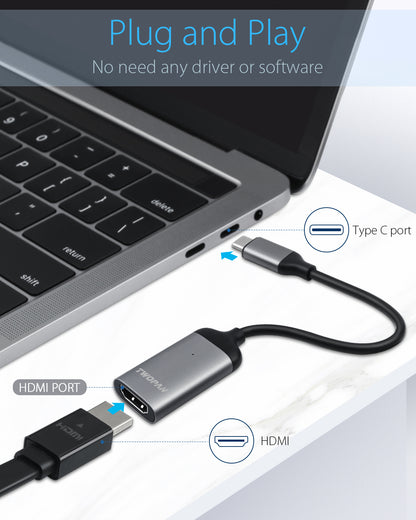 Twopan USB-C to HDMI Adapter 4K 60Hz – High-Resolution USB Type-C to HDMI Cable for MacBook Pro/Air, iMac, iPad Pro, XPS, Yoga, EliteBook, Chromebook, Galaxy & More
