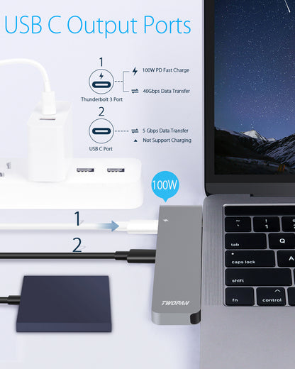 Twopan 7-in-2 USB-C Hub for MacBook Pro & Air 4K HDMI PD Charging, USB 3.0, SD/TF Card Reader