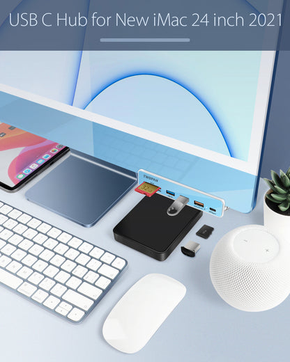 Twopan 6-in-1 USB-C Hub for iMac (2024/2023/2021) with USB 3.0, SD & MicroSD Card Readers 7 Color Panels