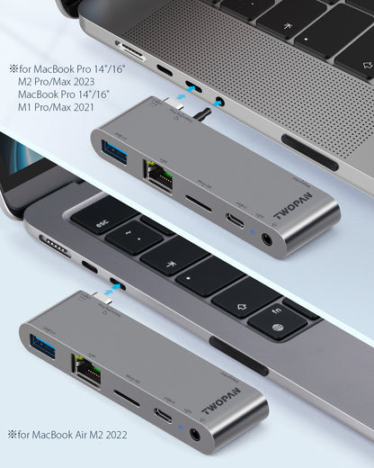 Twopan 5-in-1 USB-C Hub for MacBook Pro/Air M2 with 1000M LAN, Micro SD Reader, USB-C PD & 3.5mm Audio Jack