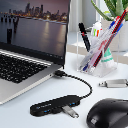Twopan 4-Port USB 3.0 Hub – Ultra-Slim Multiport Adapter for Laptop, Desktop, Mac, Surface Pro, XPS