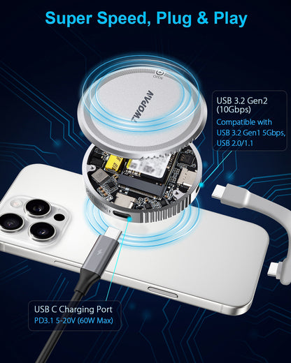 Twopan M.2 NVMe SSD Enclosure 2230 10Gbps with MagSafe