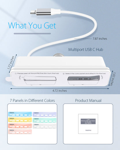 Twopan 6-in-1 USB-C Hub for iMac (2024/2023/2021) with USB 3.0, SD & MicroSD Card Readers 7 Color Panels