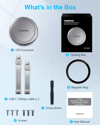 Twopan M.2 NVMe SSD Enclosure 2230 10Gbps with MagSafe