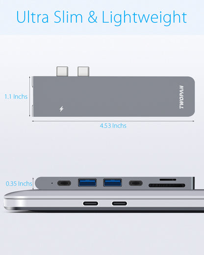 Twopan 7-in-2 USB-C Hub for MacBook Pro & Air 4K HDMI PD Charging, USB 3.0, SD/TF Card Reader
