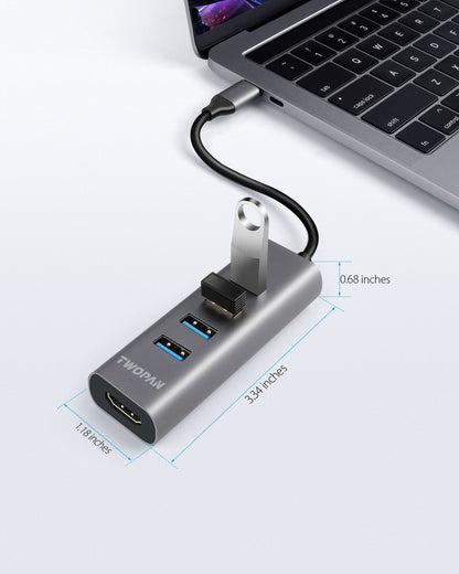 Twopan 5-in-1 USB-C Hub with 4K HDMI & 4 USB 3.0 Ports for Laptop, MacBook Pro/Air, iMac, iPad, Pixelbook, ThinkPad, XPS & USB-C Devices