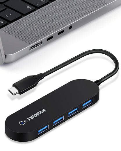 Twopan 4-Port USB 3.0 Hub – Ultra-Slim Multiport Adapter for Laptop, Desktop, Mac, Surface Pro, XPS