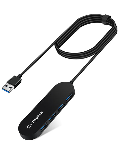 Twopan 4-Port USB 3.0 Hub – Ultra-Slim Multiport Adapter for Laptop, Desktop, Mac, Surface Pro, XPS