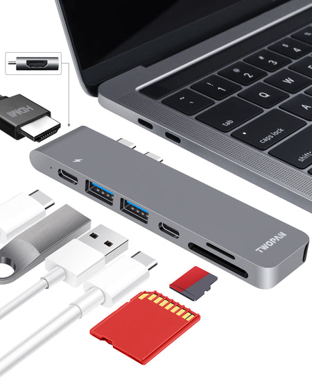 Twopan 7-in-2 USB-C Hub for MacBook Pro & Air 4K HDMI PD Charging, USB 3.0, SD/TF Card Reader
